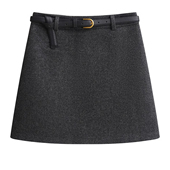 灰色毛呢a字半身裙女大码 胖mm秋冬加厚呢子包臀裙防走光高腰短裙