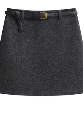 灰色毛呢a字半身裙女大码胖mm春季加厚呢子包臀裙防走光高腰短裙