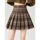 A字短裙高腰裙子裤 格子毛呢百褶裙卡其色半身裙女大码 秋冬新款 裙