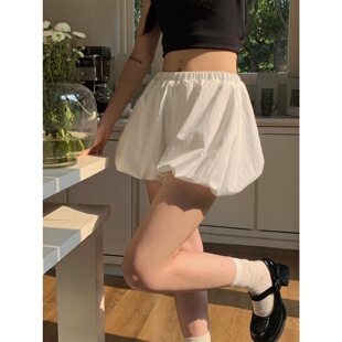 白色云朵花苞裙裤女大码夏季高腰显瘦半身裙小个子防走光蓬蓬短裙