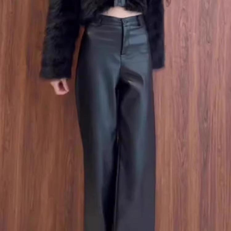 2025秋季皮裤PU皮高级洋气阔腿裤高腰显瘦宽松小个子女长裤直筒裤