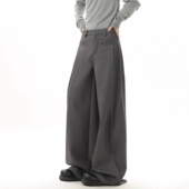女大码 宽松阔腿百搭垂感休闲裤 小众折叠腰贴西装 复古老钱风西裤 裤