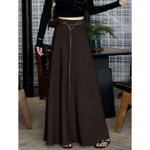 加厚棕色西装 显瘦气质高腰遮胯百搭a字伞裙大摆长裙 半身裙女春季