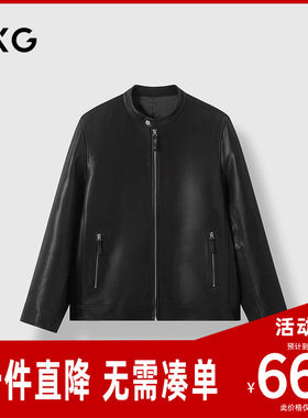 GXG男装 高品质羊皮轻奢仿皮上衣通勤圆领夹克外套 2026冬季新品