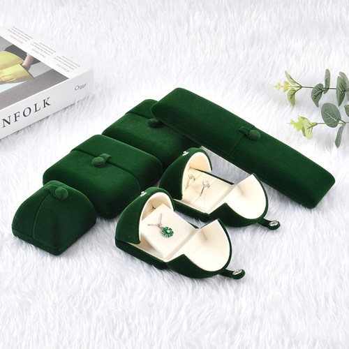 绒布双开创意首饰盒子墨绿吊坠盒