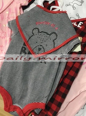 出口加拿大 纯棉 原dan宝贝哈衣套装 包屁哈衣围嘴大PP裤三家套