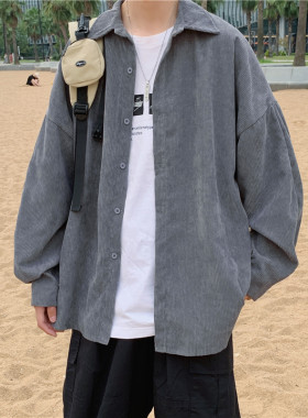 痞帅灯芯绒港风ins日系复古衬衣