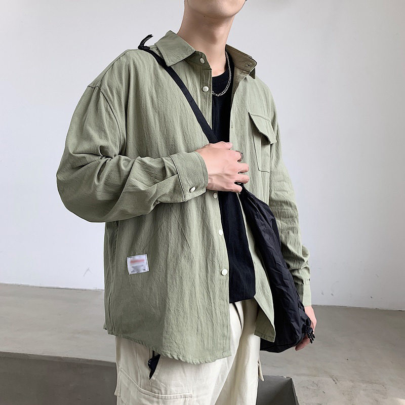 网红衬衫男韩版潮流帅气ins很仙的衬衣港风百搭学生长袖学院风bf