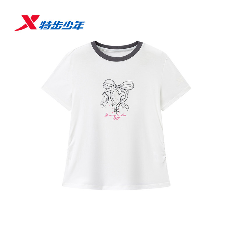 特步儿童女大童短袖T恤2026夏新款中大童薄款针织衫674224018312