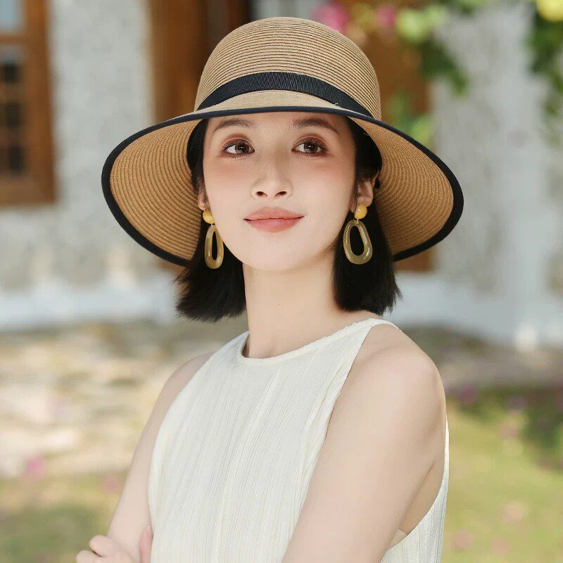 可扎马尾赫本风法式草帽女2026夏款大檐海边防晒紫外线遮太阳帽子