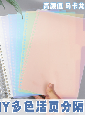 苏铁时光活页本分页纸隔页纸彩色【拍1个发5色】PP塑料文件分隔板a5标签索引页隔页板5色分页b5索引分隔页