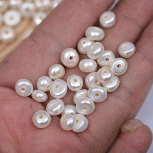天然淡水珍珠大孔4-9mm迷你散珠隔珠算盘珠diy项链半成品扁珠材料
