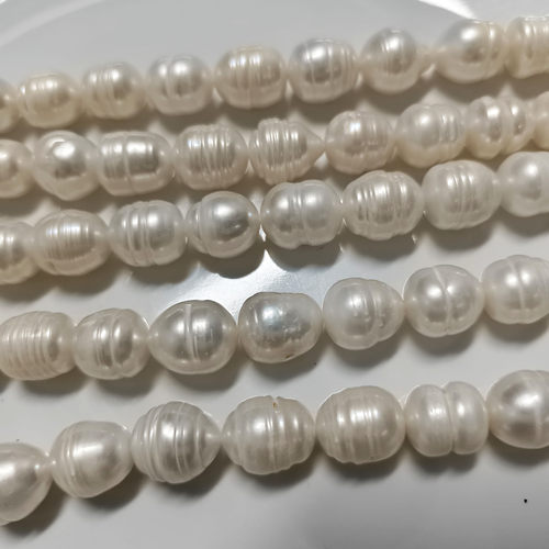 约11-12mm天然淡水珍珠白色螺纹散珠大珍珠裸珠diy项链半成品1条
