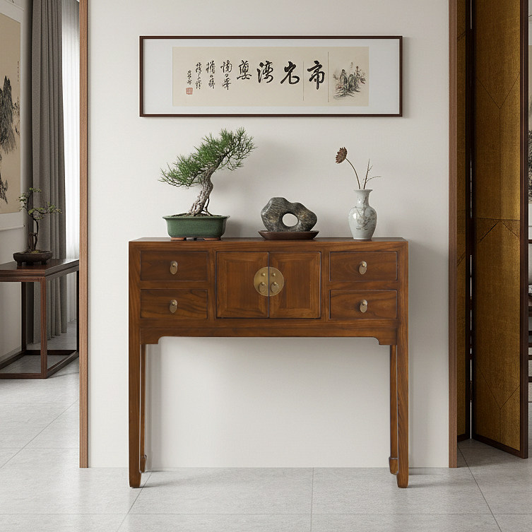 老榆木新中式条案宋式美学简约复古条桌古典门厅小柜储物柜玄关柜