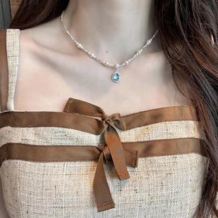 925纯银碎银子海宝蓝天然淡水珍珠项链女轻奢小众高级设计感