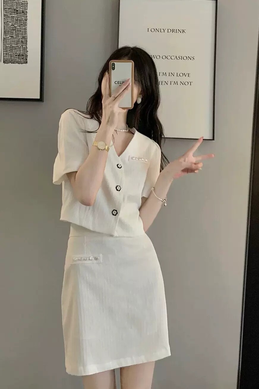 夏季小香风盐系炸街减龄港风复古chic时尚套装半身裙子两件套装女
