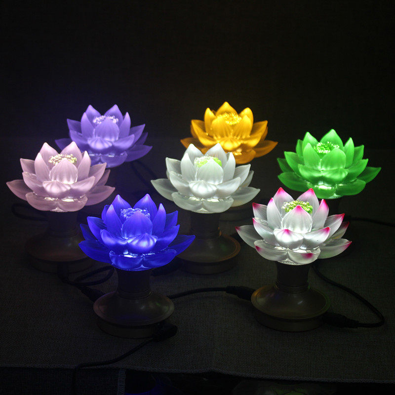 古法琉璃七色莲花灯供佛灯长明灯迷你供灯佛前佛台纯铜家用佛供灯