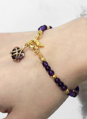 欧美 热卖天然石头4mm珠子手链女爱心吊坠OT扣夏日风多色可选跨境