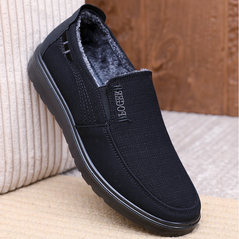 冬季老北京布鞋男棉鞋薄绒二棉鞋一脚蹬软底防滑中老年爸爸鞋大码