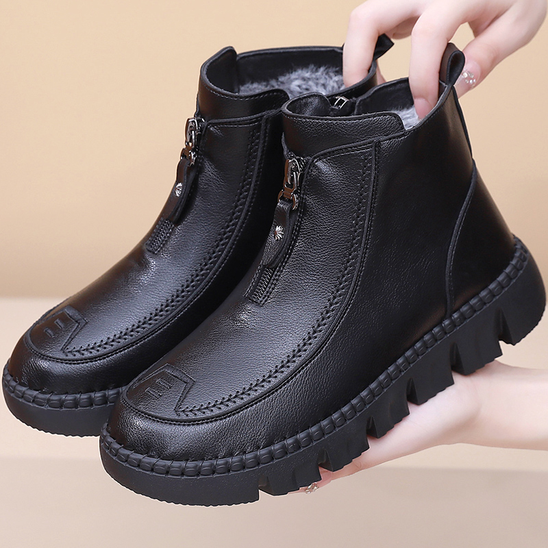 冬季老北京布鞋防水女棉鞋女棉靴加绒保暖妈妈鞋软底防滑女短靴子