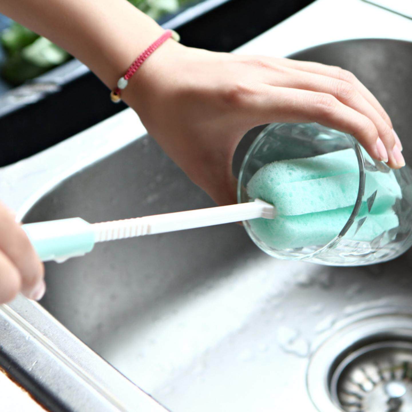 日本进口厨房杯刷海绵头可伸缩长柄瓶刷洗杯子奶瓶清洁不留痕