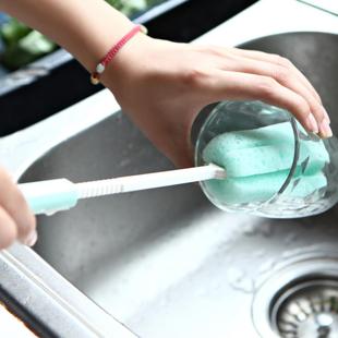 日本进口厨房杯刷海绵头可伸缩长柄瓶刷洗杯子奶瓶清洁不留痕