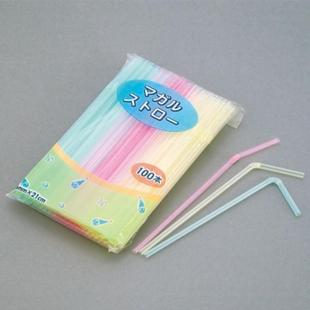 日本进口sanada宝宝流食果汁饮料彩色吸管一次性可弯曲吸管