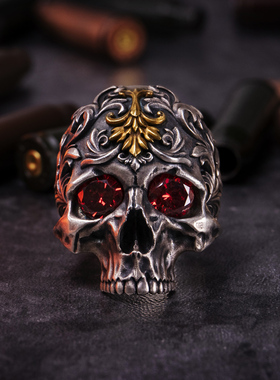 伏尔甘骷髅丝巾扣戒指925银22K
