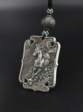 原创纯手工十二生肖吊坠午马银饰