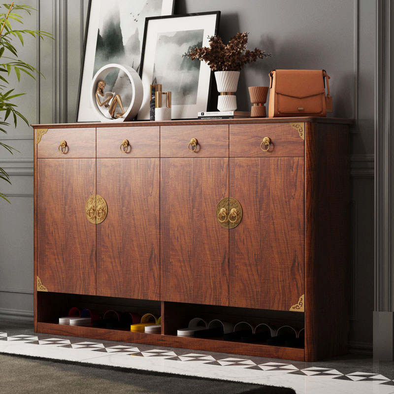 新中式鞋柜实木家用门口门外收纳储物柜红木中式柜子玄关柜门厅柜