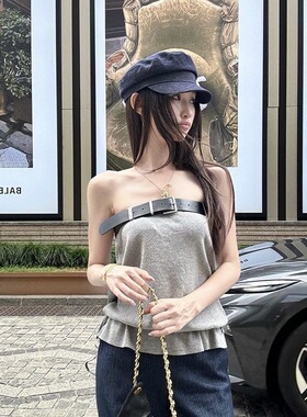 2026美式辣妹设计感皮带抹胸复古抹胸背心无袖夏季别致设计修身上