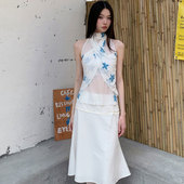 背心女设计感小众星星花朵印花挂脖露背无袖 轻薄辣妹显瘦吊带上衣