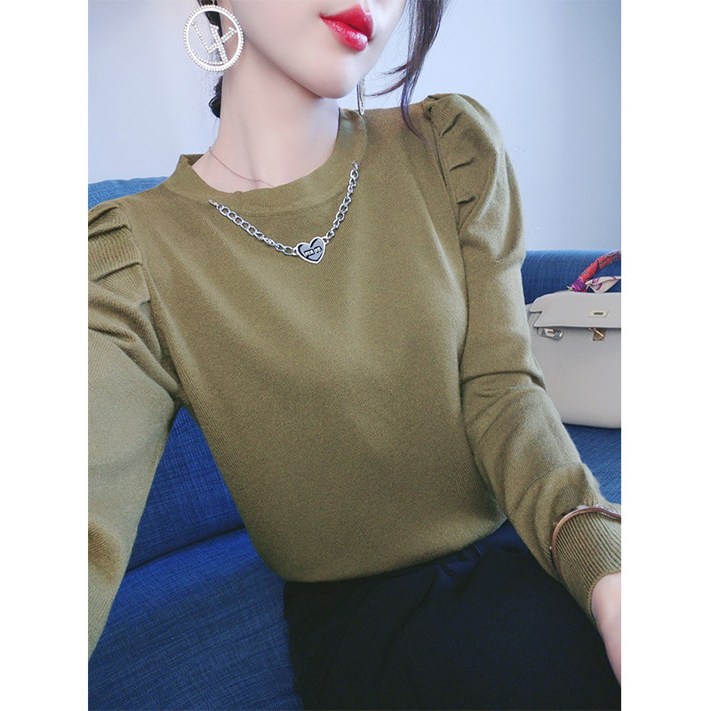 青木三色女装官方正品允硕2023秋冬新款岁月如歌气质泡泡袖针织衫