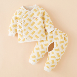 纯棉初生分体秋装 宝宝和尚服保暖款 夹棉衣 52码 新生儿衣服秋冬套装