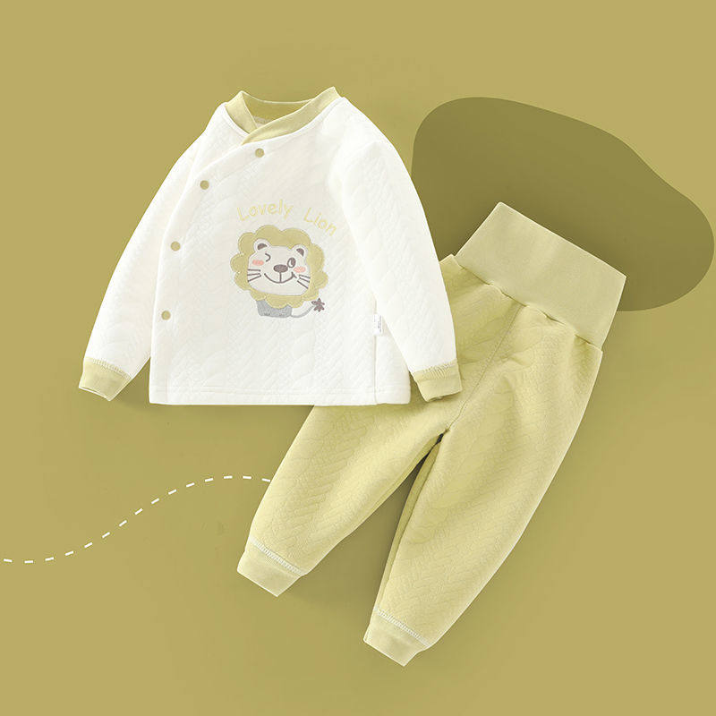 新生婴儿男宝宝女宝宝秋冬高腰护肚斜襟夹棉加厚保暖衣内衣套装