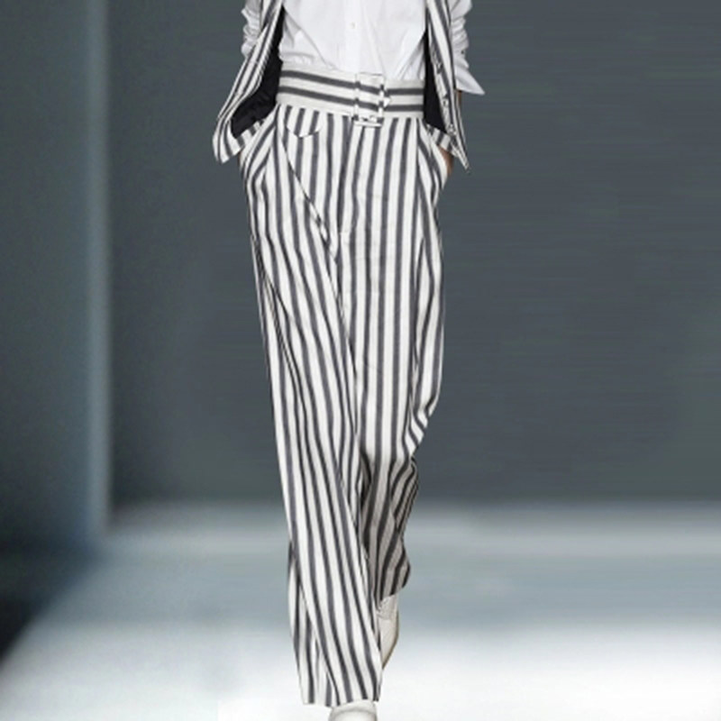 欧洲站2020新春秋阔腿裤女高腰显瘦时尚垂坠条纹拖地直筒西装长裤在类目 女装/女士精品, 裤子, 休闲裤中 - 来自Buy2taobao.com提供专业的淘宝代购服务