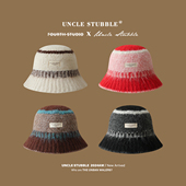 氛围感复古拼色针织帽女生韩系网红博主渔夫帽软糯拉毛盆帽显脸小