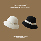 赫本风珍珠纯羊毛礼帽女生优雅气质时尚 渔夫帽法式 复古盆帽显脸小