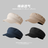 平顶海军风帽子男女英伦复古报童帽时髦气质画家帽高品质棉麻薄款