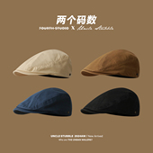 大头围前进帽日系纯色文艺百搭画家帽秋冬帆布英伦风报童帽子男女