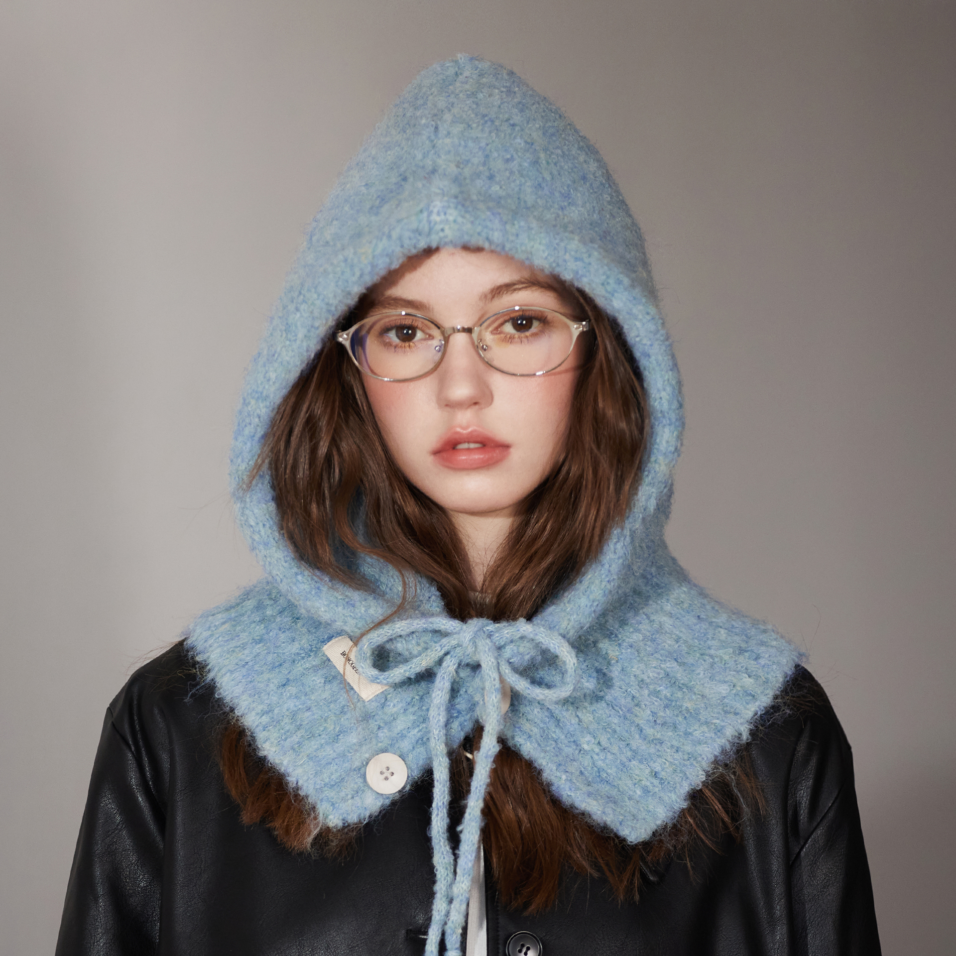 时髦蓝色围巾一体护耳韩版高级