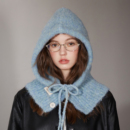 蓝色巴拉克拉法帽韩版 护耳雷锋帽女 高级时髦帽子围巾一体25年新款