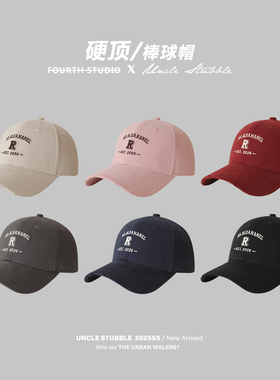 胡茬叔叔硬顶棒球帽男韩系时尚破洞R鸭舌帽休闲百搭帽子遮阳帽女