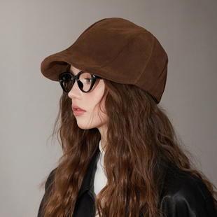 复古老钱风前进帽男女高级感小众山本风显瘦报童帽咖啡色画家帽子