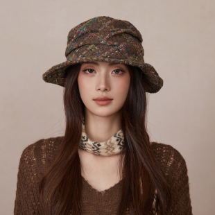 小众设计平顶礼帽女生艺术家设计师风格厚款渔夫帽小香风帽子秋冬