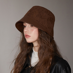中古风pu皮檐水桶帽韩版复古高级感盆帽女生素颜遮脸显脸小渔夫帽