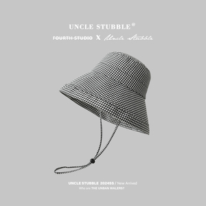 千鸟格渔夫帽夏季遮阳帽女防紫外线2025新款加大帽檐全脸防晒帽子