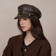 复古pu皮八角帽英伦风时尚 平顶气质帽子方圆脸百搭贝雷帽报童帽女