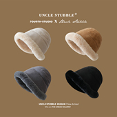 冬天毛绒渔夫帽韩国东大门简约气质素雅盆帽加厚保暖显脸小帽子女