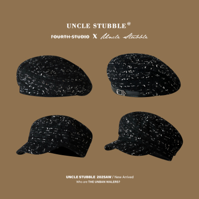 胡茬叔叔原创贝雷帽黑色小香风